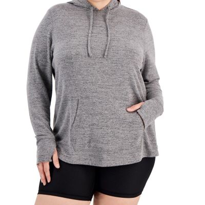 ID Ideology Womens Plus Size Knit Hoodie Grey 1X