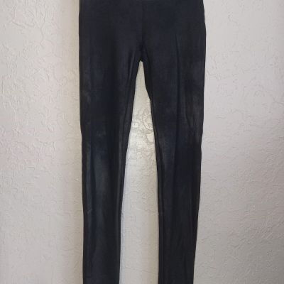 SPANX Leggings Womens S Black Faux Leather High Rise Shapewear Shiny Rock