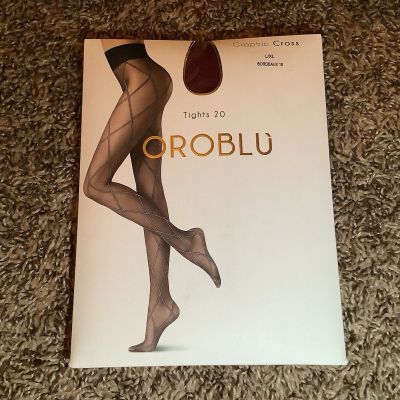 Oroblu graphic cross sheer to waist tights, 20 denier, color red, sz: L/XL