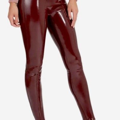 Spanx Faux Patent Leather Leggings in Ruby Red Size Medium Retail $128 NWT