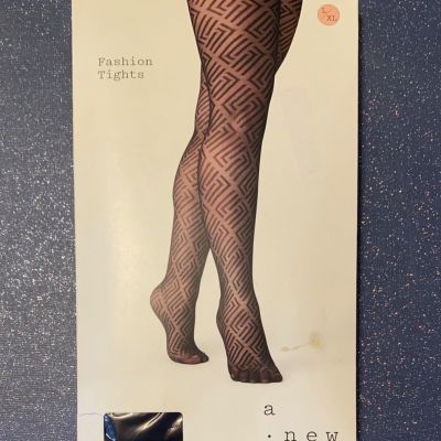 A NEW DAY Fashion Tights Pantyhose BLACK EBONY Geometric LinePattern Size L / XL