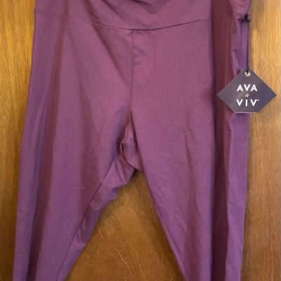 Ava & Viv Womens Purple Leggings Cropped Elastic Waist Stretch Pull On Sz 2X