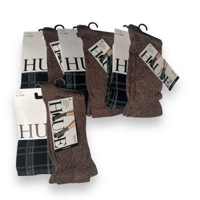 HUE Black Plaid Knee Hi Mink Luster Brocade Variety One Size 8 Pairs