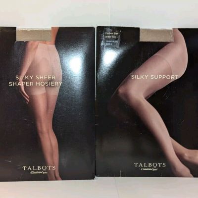 2 Talbot's Sz C Silky Sheer Shaper & Control Top Hosiery Pantyhose Lite Nude NEW