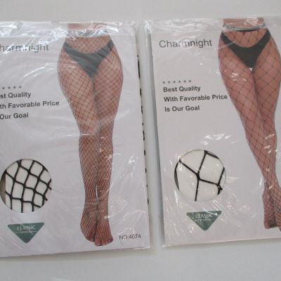 LOT (2) PKGS CHARMNIGHT BLACK FISHNET STOCKINGS SIZE ONE SIZE FREE SHIP