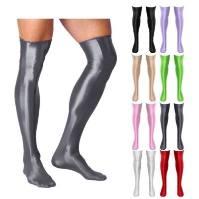 US Mens Glossy Compression Stockings Silky Stretchy Thigh High Socks Hosiery