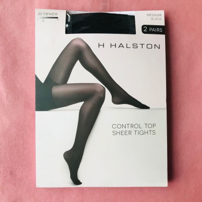 H Halston  Women  20 Denier  Control Top Sheer Tights Black  2 Pairs  Size : M