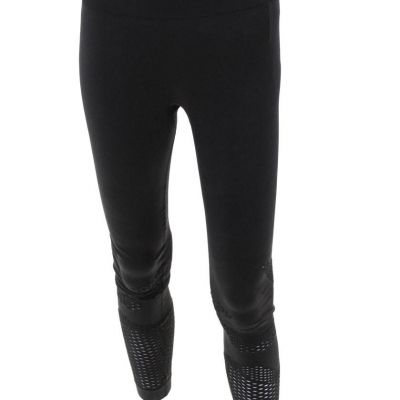 ALALA Womens Wide Waist Band Perforated Hem Pull On Ankle Leggings Black Size M