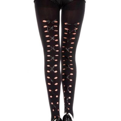 NEW sexy MUSIC LEGS back LACING lace UP opaque PANTYHOSE tights STOCKINGS nylons