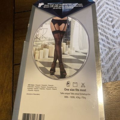 Sheer Thigh High Stockings with Back Seams Black O/S  Black