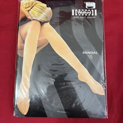 WOLFORD SANDAL 15 TIGHTS/PANTYHOSE, Medium Black, 18096 7005 - READ!