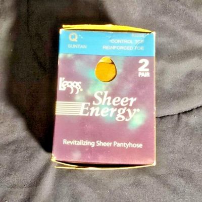 New Box Leggs Sheer energy 2 pair of Panty Hose Pantyhose Size Q Queen Suntan