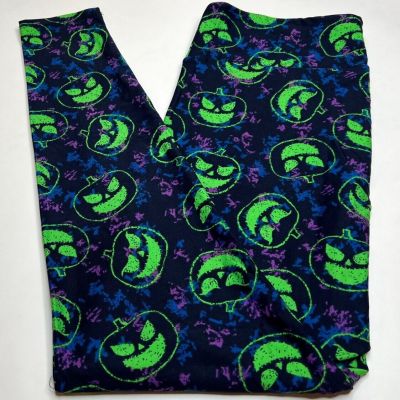 NEW LuLaRoe TC2 Leggings BLUE NEON GREEN PUMPKIN Halloween EVIL Jack-O-Lantern