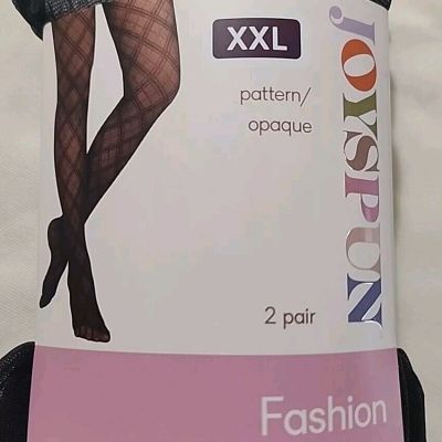 Size XXL 2 Pr Joyspun Fashion Tights Black Dotted Sheer Navy Opaque