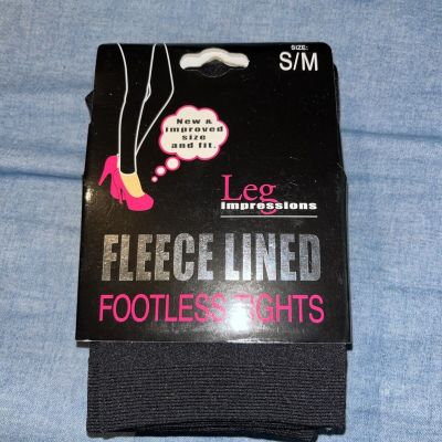 LEG IMPRESSIONS Fleece Lined Footless Tights – Size Small /Med Black 90-150 lbs.