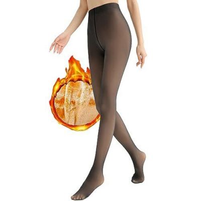 Winter Warm Tights for Women Fleece Lined Tights Faux One Size Black 220g