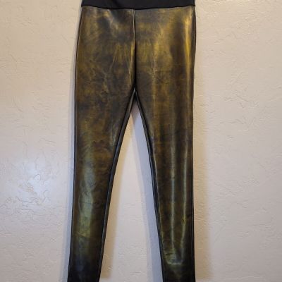 Assets by Spanx Sz M All Over Faux Leather Leggings Tummy Control Gold Bronze