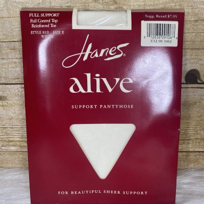 NOS Hanes Alive Sheer Full Support Pantyhose White Size E Lycra Vintage 80s