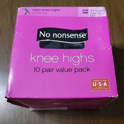 No Nonsense Knee Highs 10 Pair Value Pack OFF BLACK Sheer Toe Nylon One Size