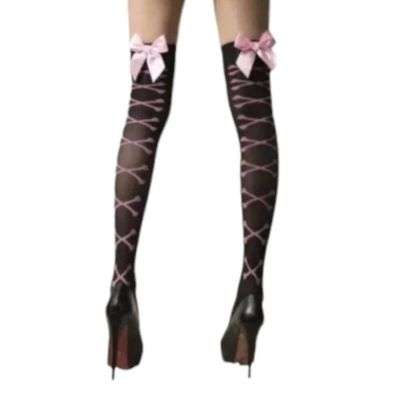 Pink Bow Crossbone Thigh High Stocking