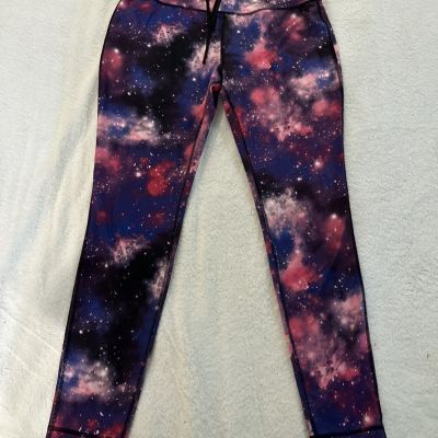 Danskin Now Leggings womens M fitted drawstring  galaxy space star Purple Pink