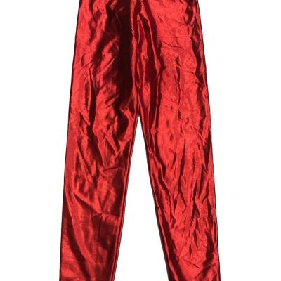 Womens Shiny Metallic Red Leggings Stretch Pants