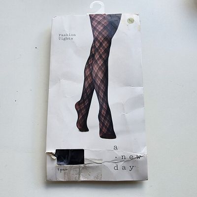 A New Day Fashion Tights Women’s M/L Black Pattern Plaid Nylon Spandex