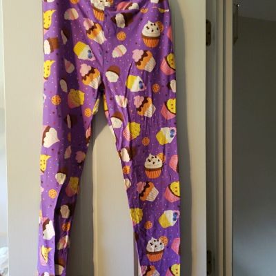 NEW Lularoe TC Tall & Curvy Leggings Purple Cupcake Birthday Party