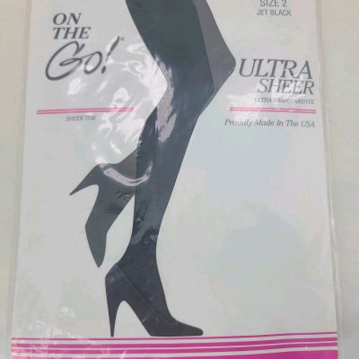 On the Go Ultra Sheer Pantyhose Size 2 Jet Black Color  Sheer Toe New