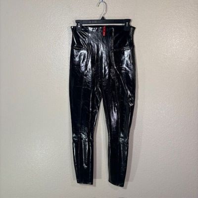 Spanx Faux Patent Leather Leggings Womens M Black Liquid Gloss Shiny 20301R