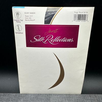 Vtg Hanes Silk Reflections Silky Sheer 717 Control Top Pantyhose Barely Black CD