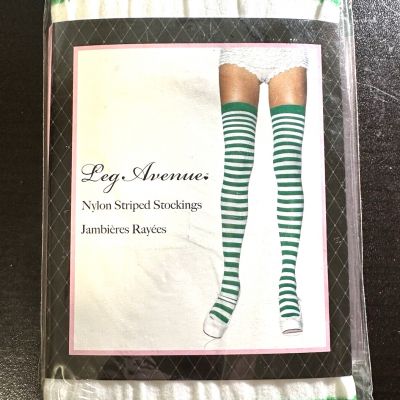 Leg Avenue Green/White Striped Thigh High Stockings Leprechaun St. Patrick's NEW