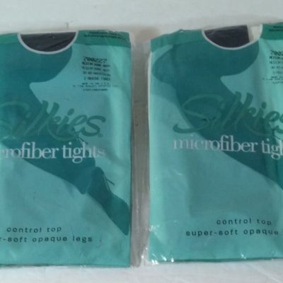 Silkies Microfiber Tights-LOT OF 2 ~ MEDIUM Control Top Super Soft Opaque Legs