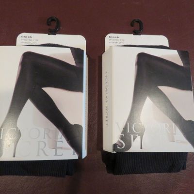 2 Pairs of Victoria's Secret  Shaping Tights Medium Black Matte Rib  NEW