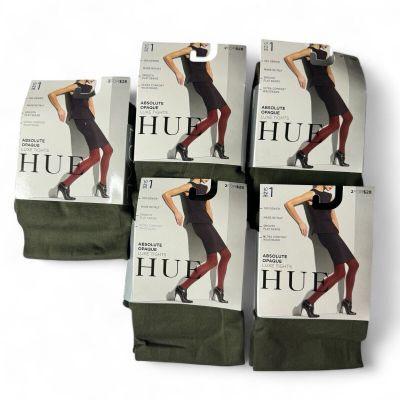 HUE Womens Absolute Opaque Luxe Tights Size 1 Army Green 5 Pair Pack New