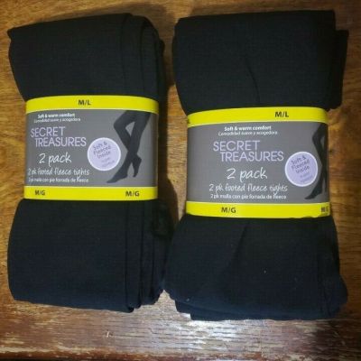 Womens 2 PAIR PACK TIGHTS Fleece Lined SOLID BLACK Soft & Warm M/L, L/XL