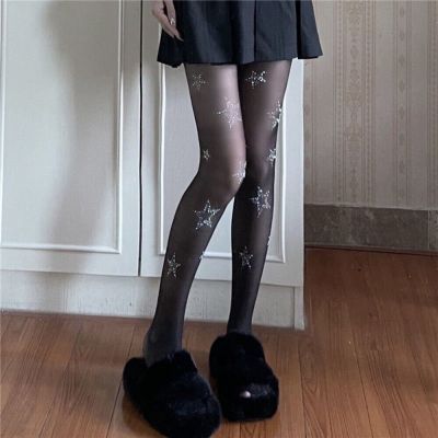 Fishnet Thigh High Stockings Star Diamond Rhinestone Underwear Pantyhose