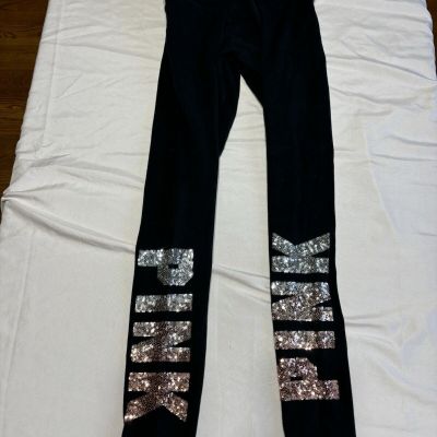 Victoria’s Secret PINK black leggings with bling Sequin Ombre  letters small