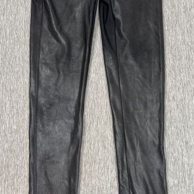 Spanx Leggings Women Medium Black Faux Leather Stretch Sharp Sexy Athletic 2437Q