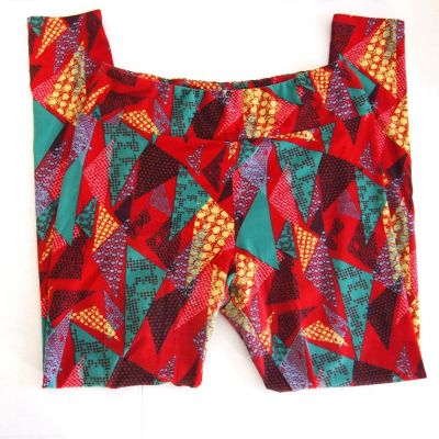 LuLaRoe Womens Leggings One Size Soft Red Colorful Triangle Printed Geometric