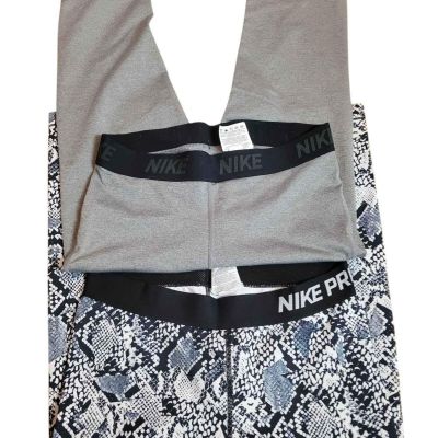 2 Pairs Women's M Nike Capri Leggings Mid Rise Gray Snakeskin workout running