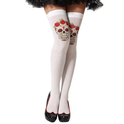 New Womens Boutique Day of The Dead Skull Halloween Costume Thigh High Stockings