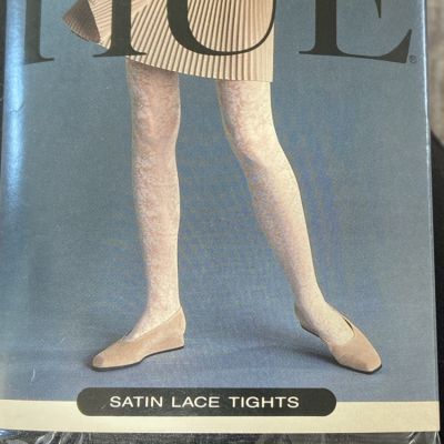 Vintage Hue Satin Lace Black Tights OSFM NIP