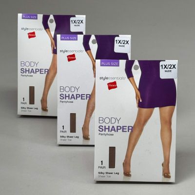 HANES (3 PACK) Style Essentials Body Shaper Pantyhose Women's 1X/2X Nude 639794