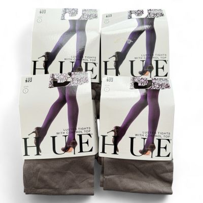 HUE Stoneware Gray Luster Tights w/Control Top Womens Size 1 U2167 - 4 Pairs New