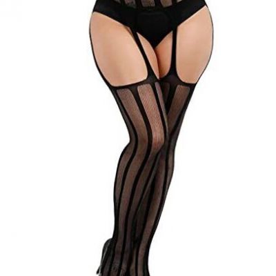 Women's Fishnet Stockings High Waist Tights Suspender One Size Black-6057