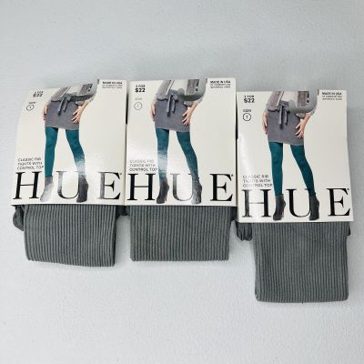 HUE Control Top Tights Size 1 Steel Gray Rib Tights Womens 3 Pair Pack New