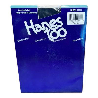 1993 HANES TOO Size AB Classic Navy Sheer Sandalfoot PantyHose Style 117