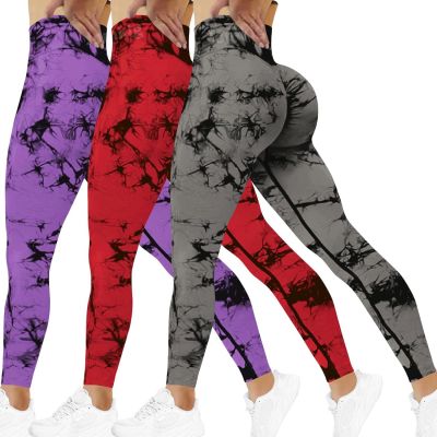 Tie Dye Seamless Leggings for Women High Waist Workout Yoga Pants Scrunch Butt L