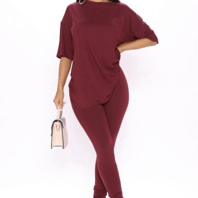 Fashion Nova - Weekend Vibes Legging Set - Wine Size L New